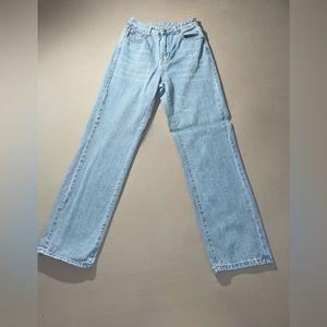High Waisted Straight Leg Blue Jeans